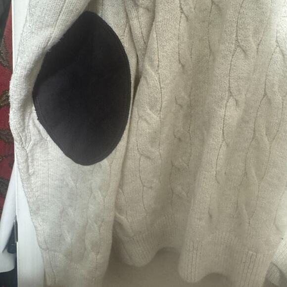 TOMMY HILFIGER Fisherman Sweater Lux Cotton Mens L Ivory shawl collar cable knit - Picture 4 of 8